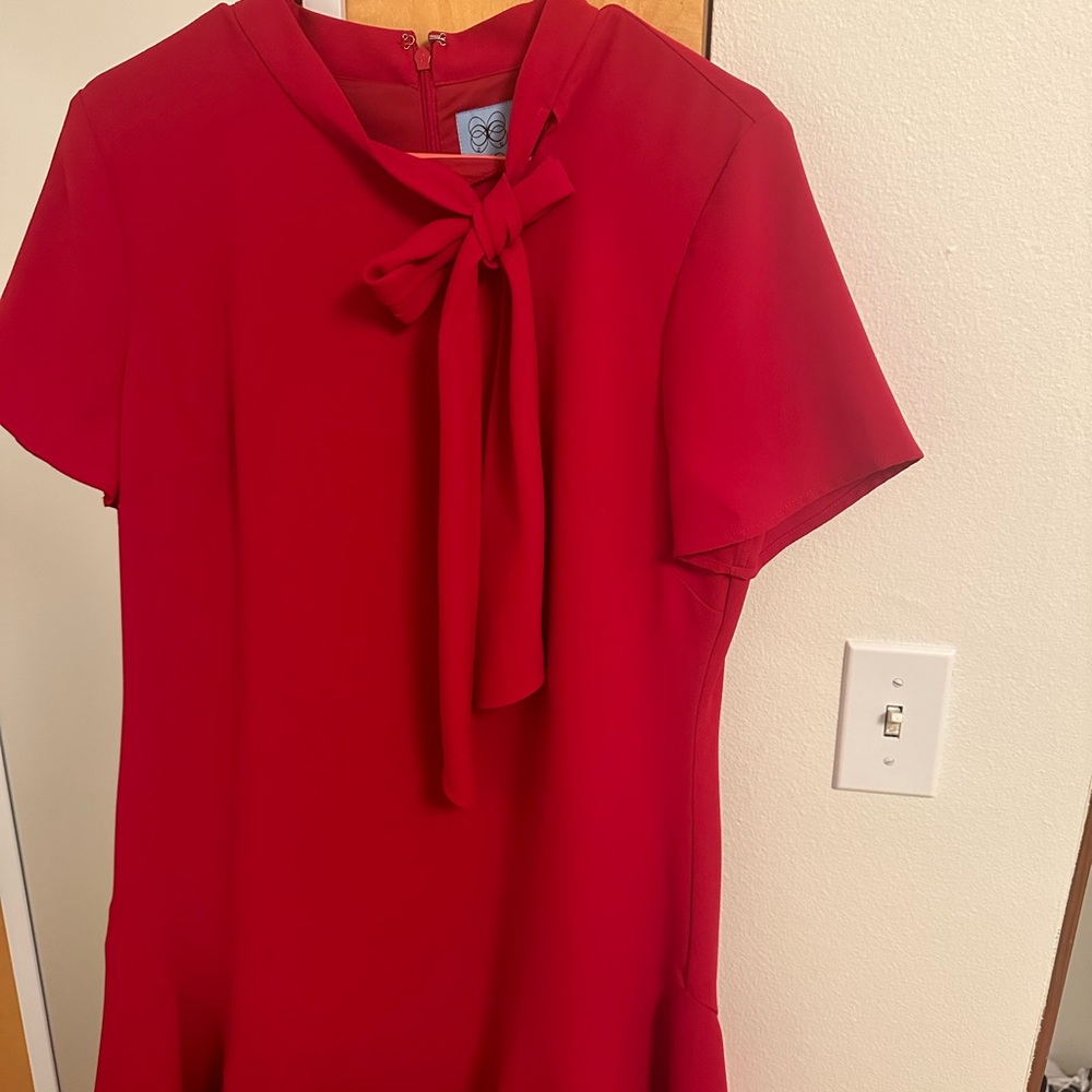 ❤️NWT CeCe Sportswear Women’s Kelly Red Short Sleeve A-Line Dress w/ Bow 12❤️